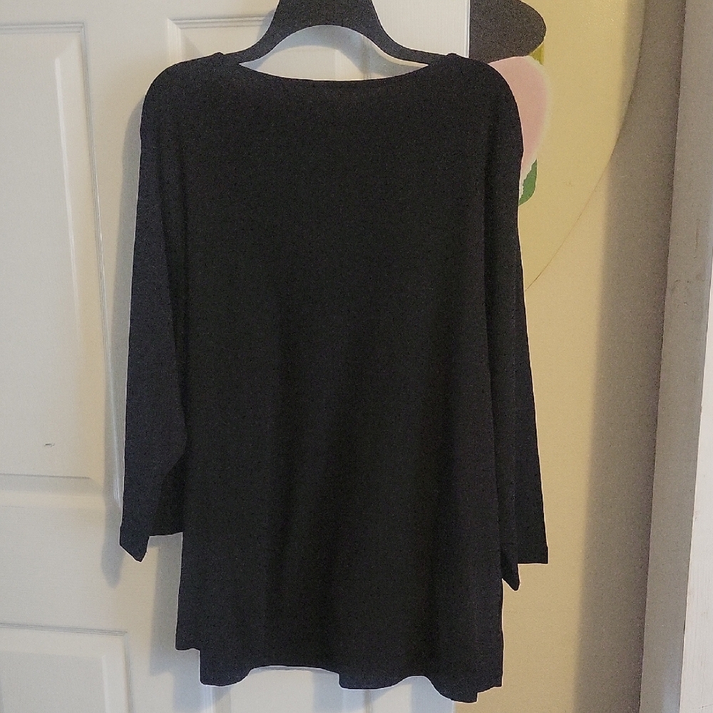 Kim Rogers Sz3X Curvy Winter Black Long Sleeve Top w/Snowflake Chrystal Details - Picture 5 of 5